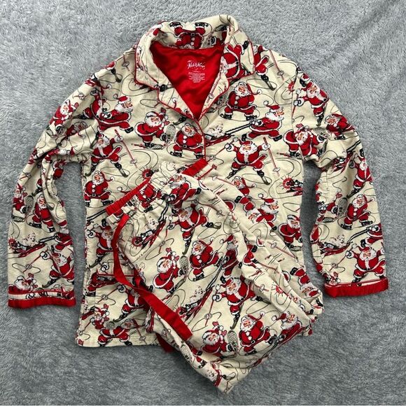 Nick & Nora Skiing Santa Pajama Set Vintage Look Holiday Festive Family Sz S - Picture 1 of 13